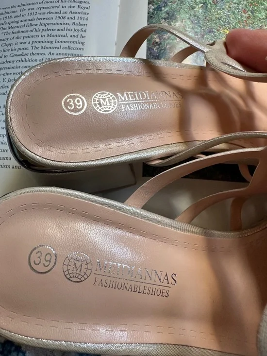 Metallic Block Heel Sandals - Picture 5 of 16